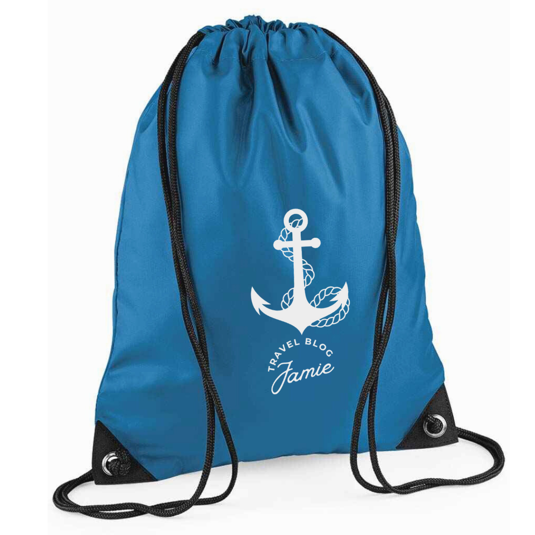 Drawstring Bags - White Travel Blog Jamie Logo