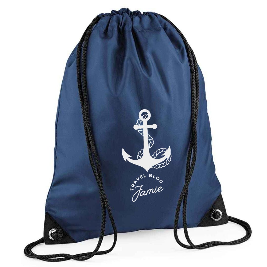 Drawstring Bags - White Travel Blog Jamie Logo