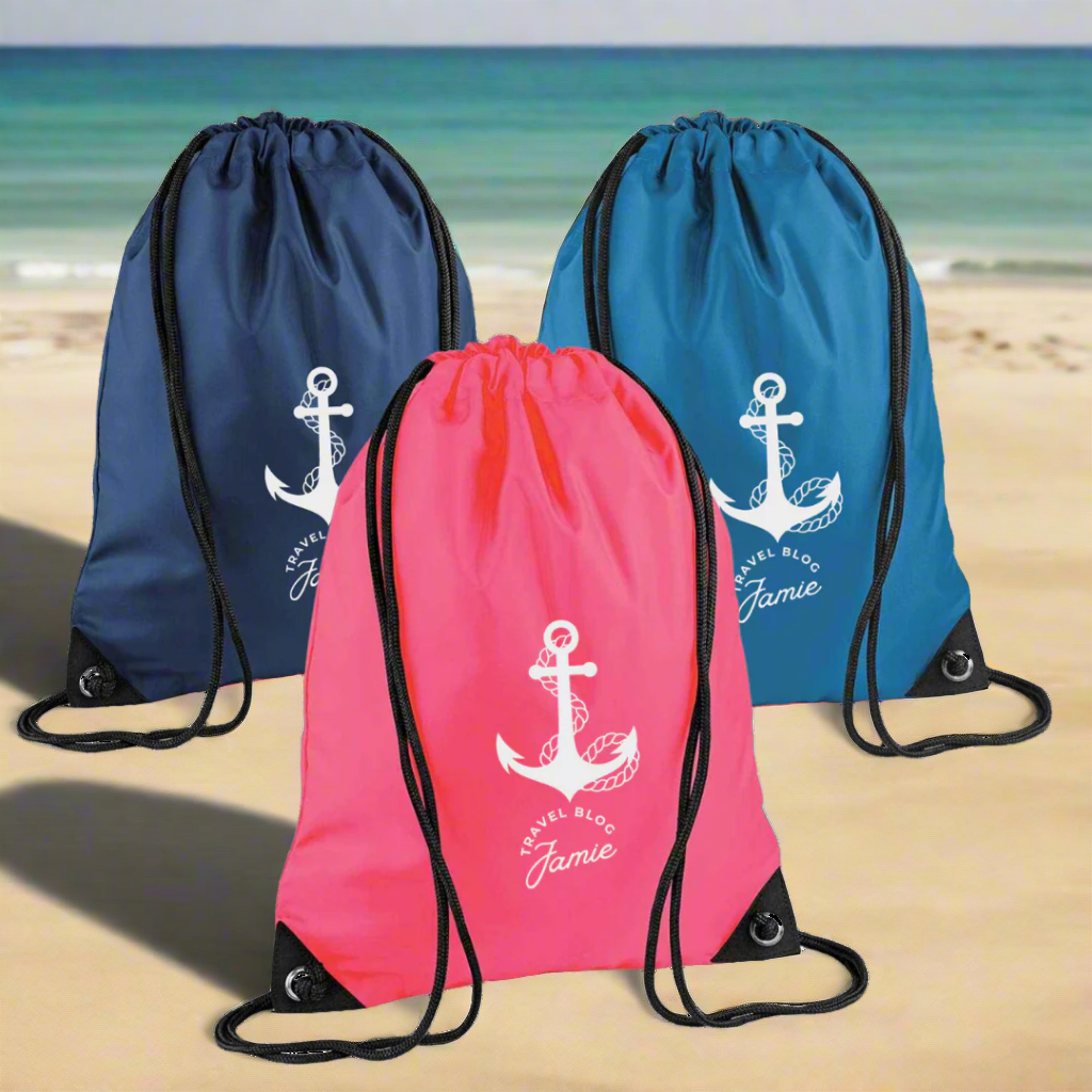 Drawstring Bags - White Travel Blog Jamie Logo